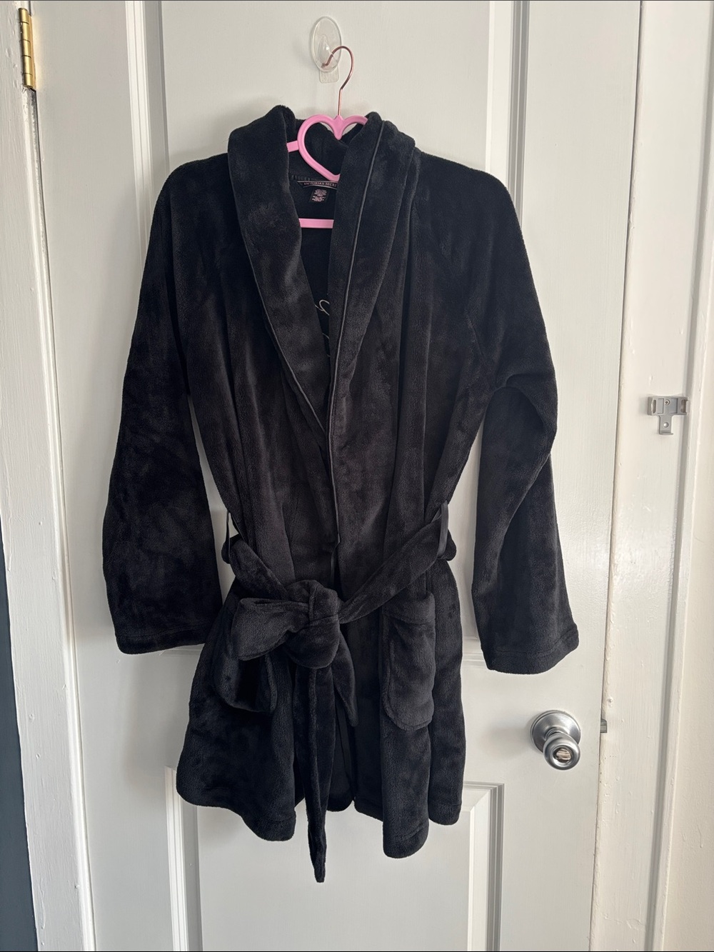 Victoria's Secret Black Plush Hooded Robe with Belt
